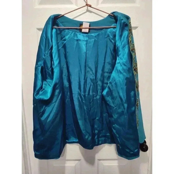 Bob Mackie Vintage Gold Embroidered Fleur-de-Lis Jacket Size 3X‎ Teal Beautiful - Picture 8 of 9